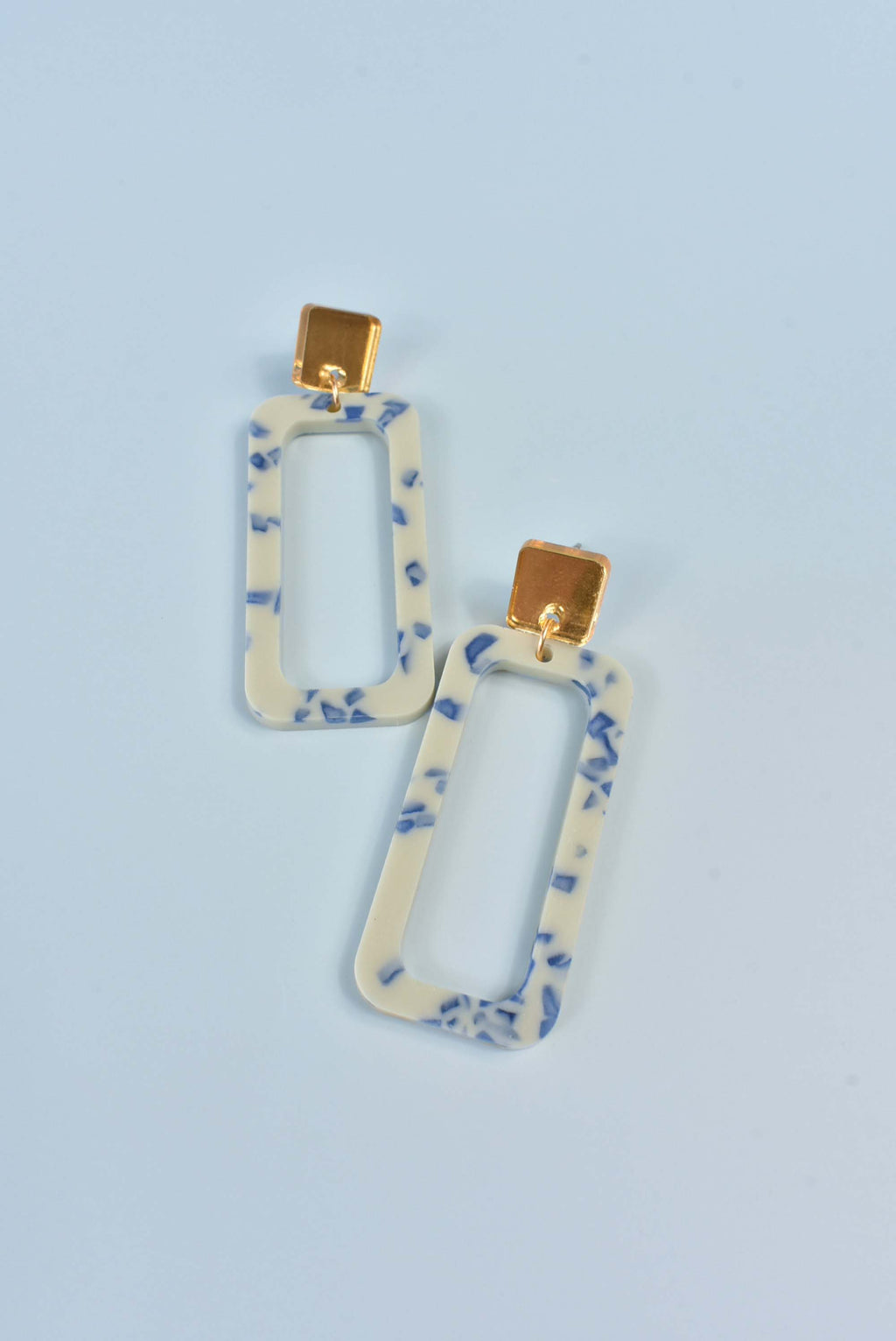 blue and white statement earrings - porcelain pattern earring