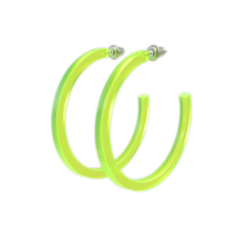 large vivid green hoops - neon black light hoop earrings