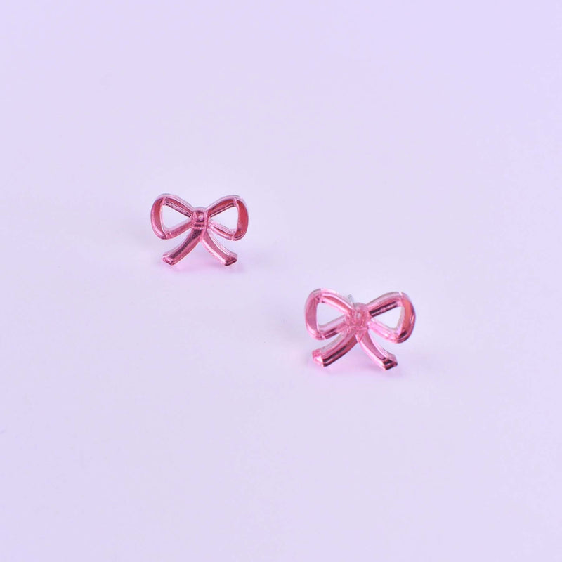 hot pink acrylic bow stud earrings
