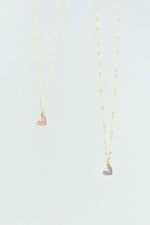 tiny pink heart necklace - gold filled chain
