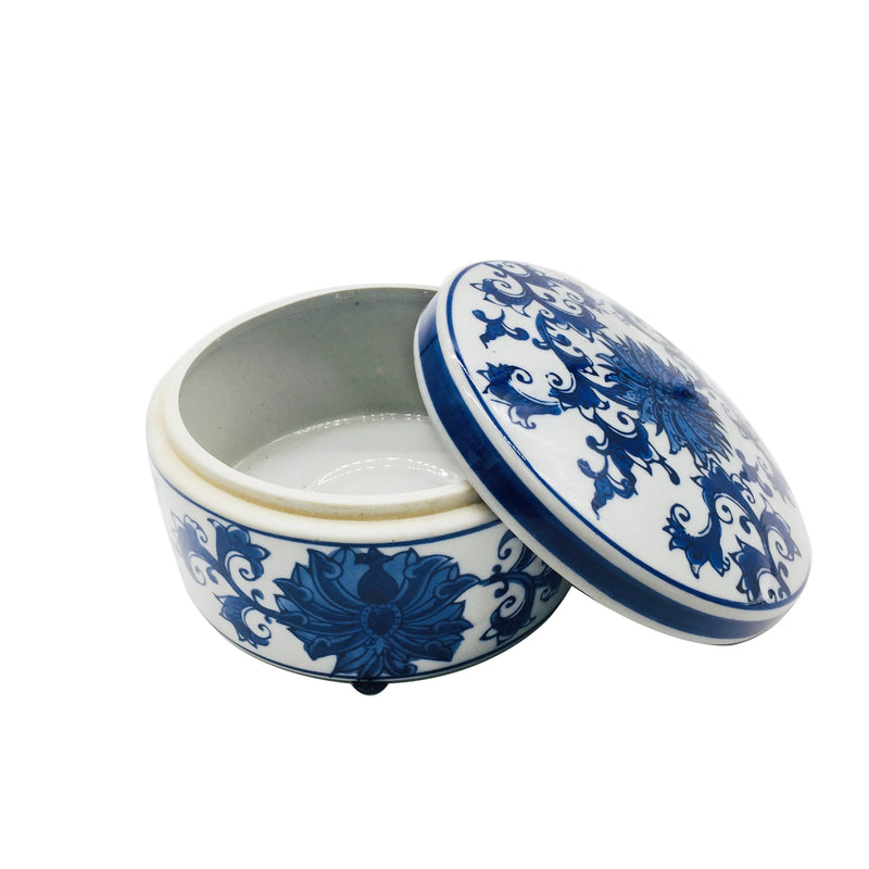 round blue and white trinket box