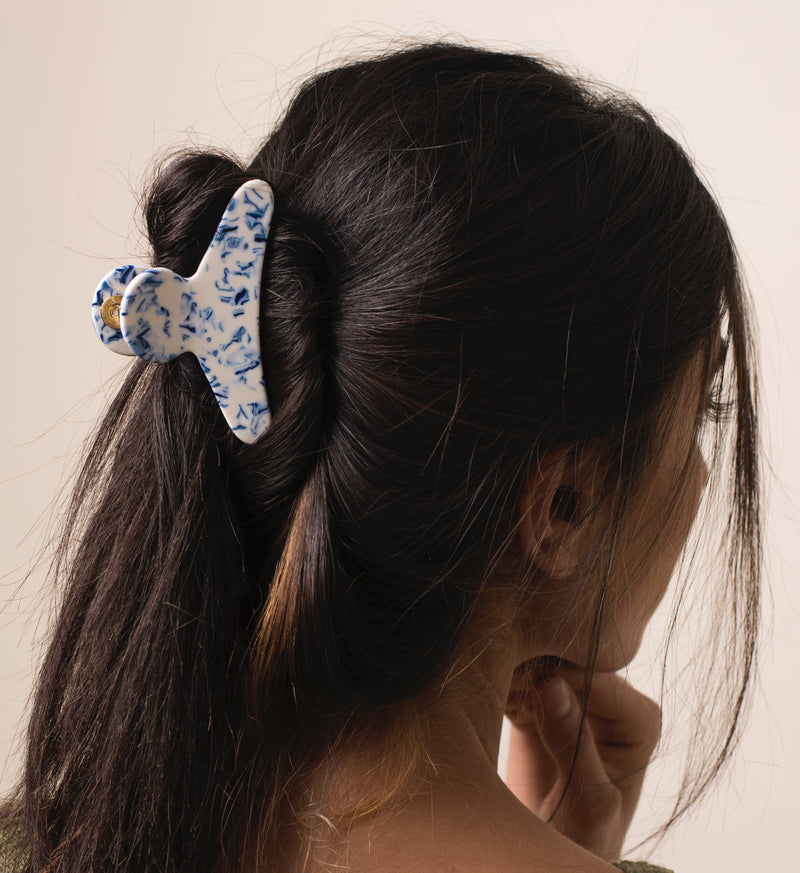 blue and white hair clip