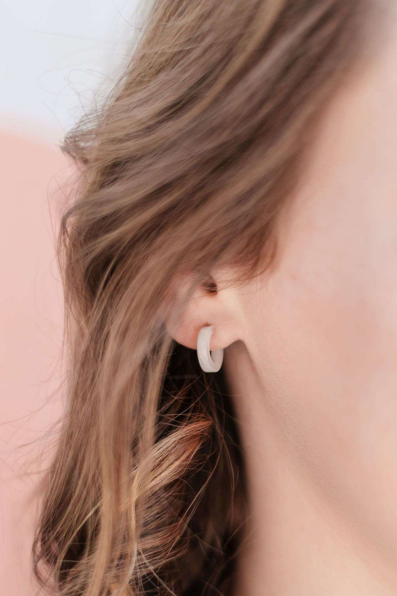 tiny pearl hoop earrings - pearlescent huggie hoops