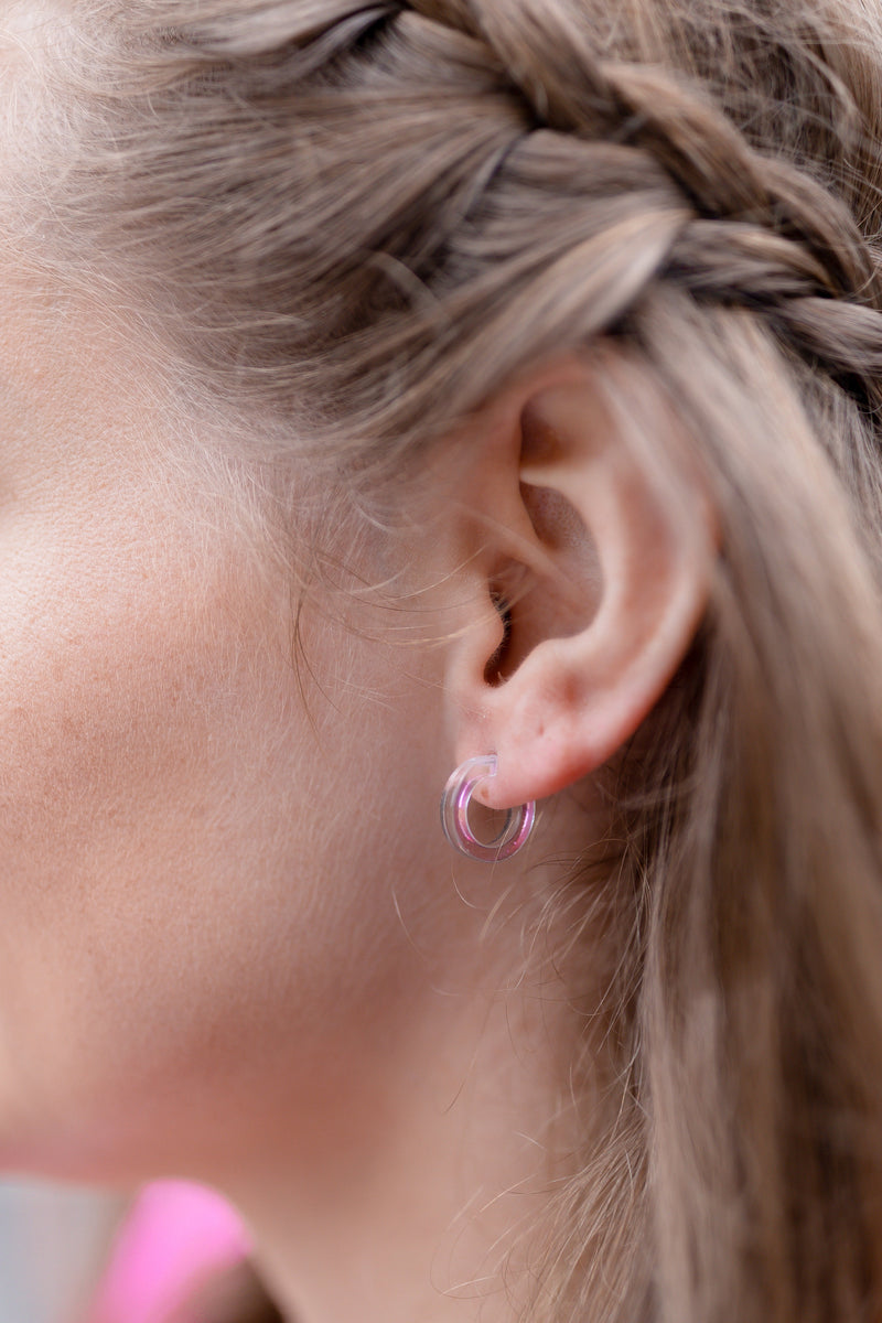 tiny hoop huggie earrings - color changing hoops - acrylic earrings 