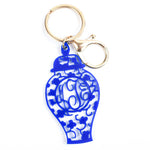 blue and white pot keychain - chinoiserie monogram chic 