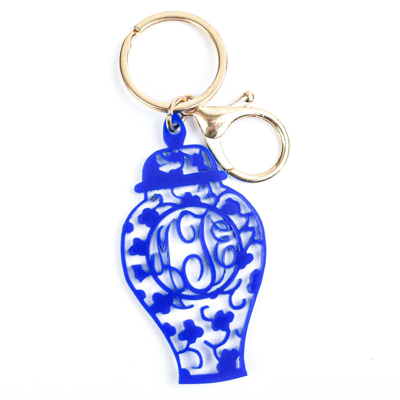 blue and white pot keychain - chinoiserie monogram chic 
