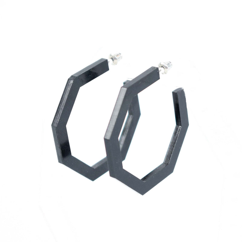 octagon black hoop earrings - lightweight earrings