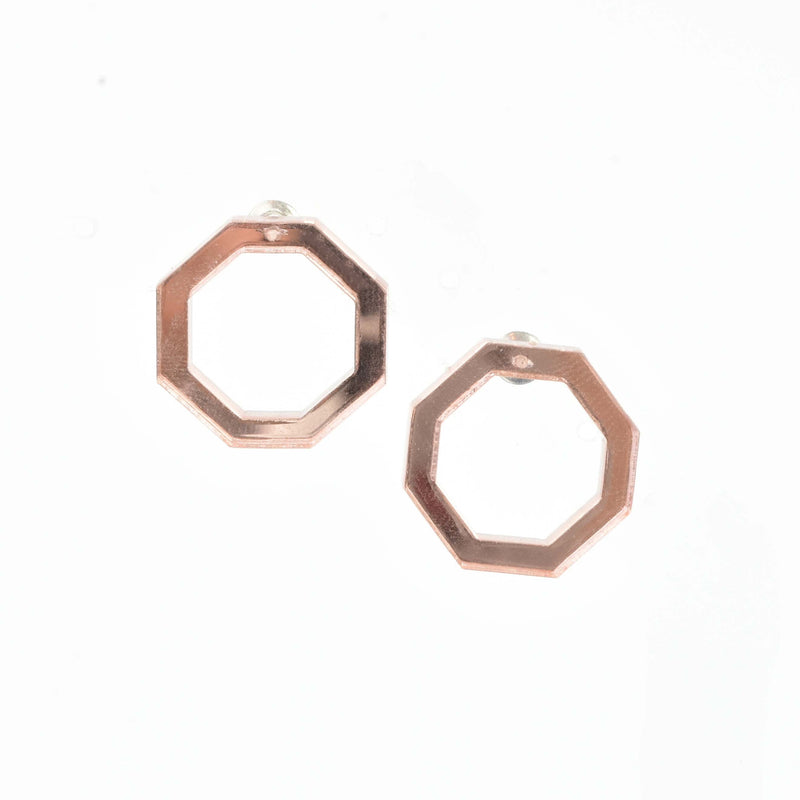 rose gold earrings - octagon front facing hoops