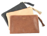 black leather clutch - tan leather pouch
