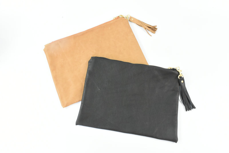 black leather clutch - tan soft leather bags