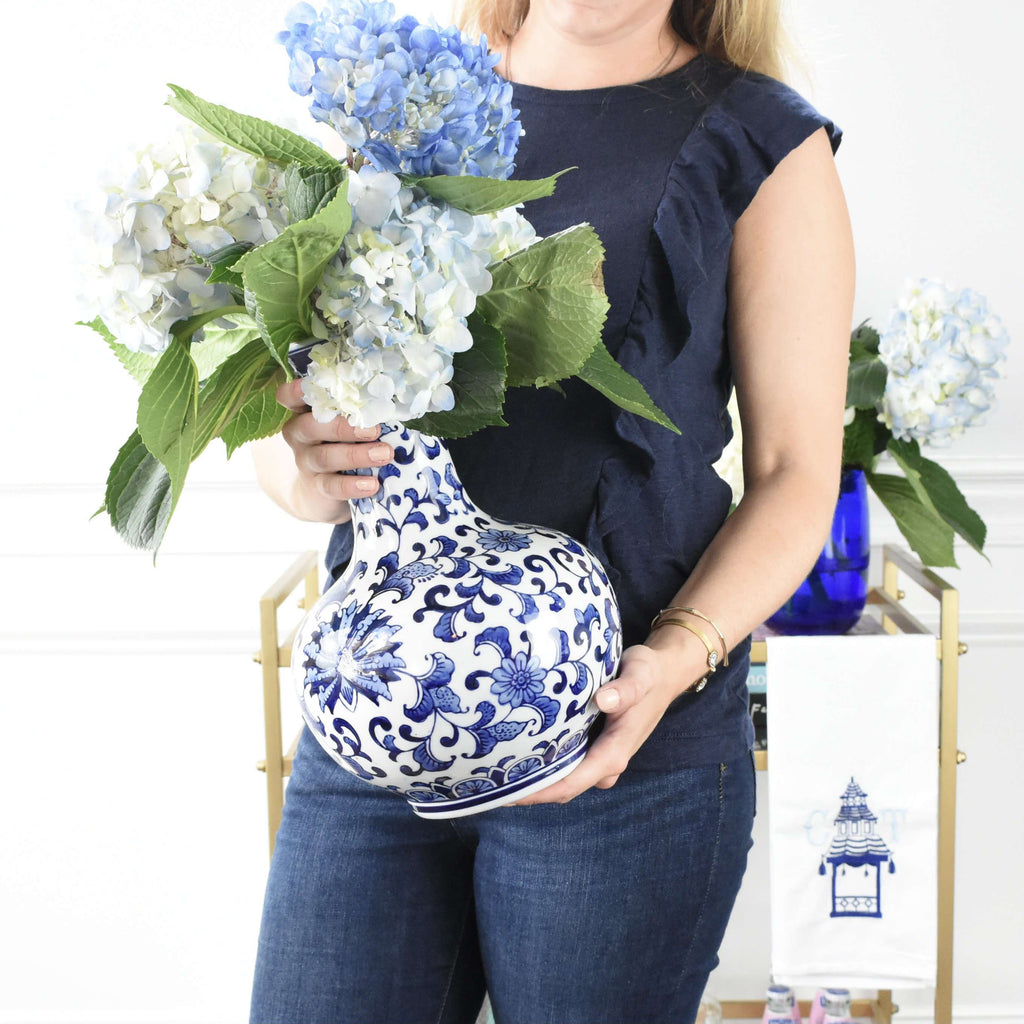 blue and white flower vase - blue grandmillenial decor