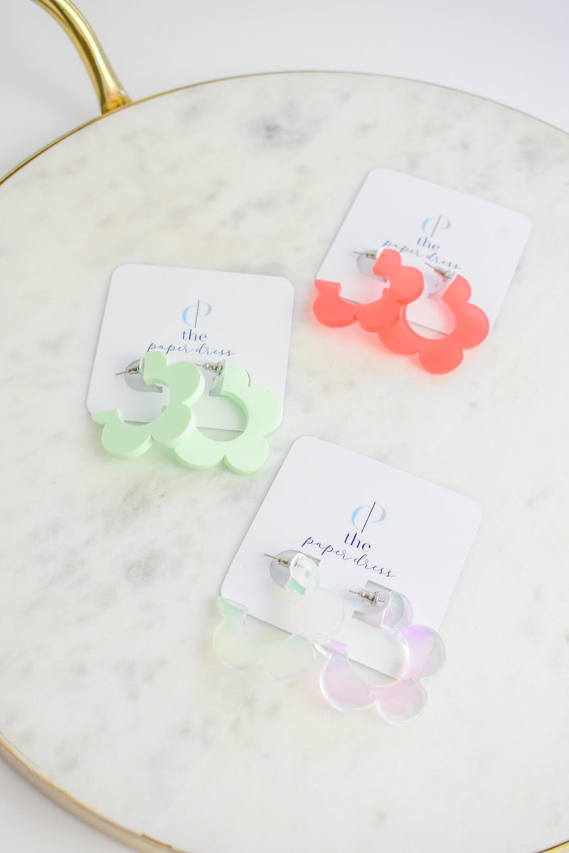 iridescent lightweight hoop earrings - flower power earrings