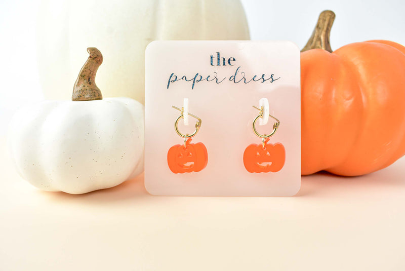 jack o lantern pumpkin earrings - huggie hoops