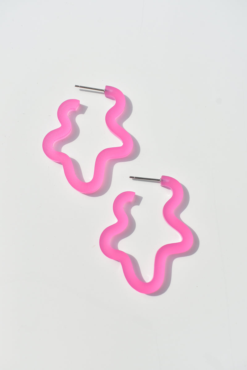 vibrant hot pink barbie wavy blob acrylic hoops