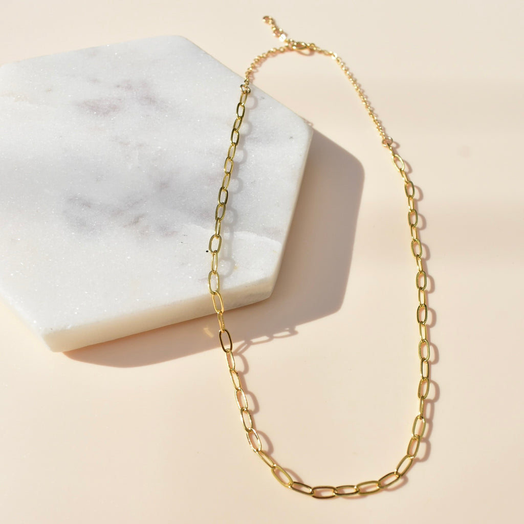 gold filled paperclip chain choker necklace
