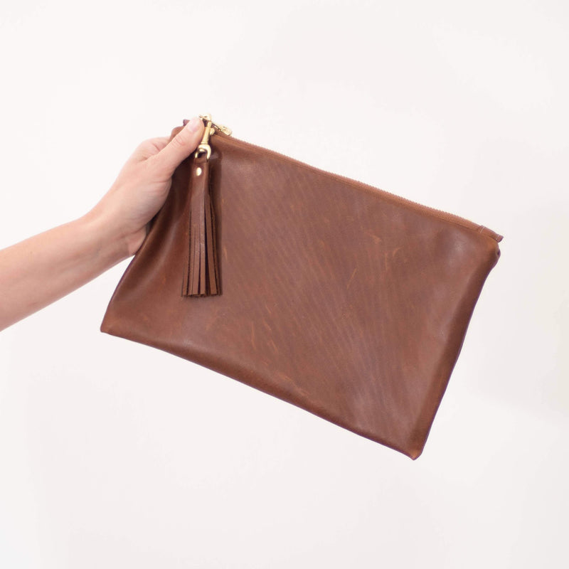 brown leather clutch - soft bespoke leather bag