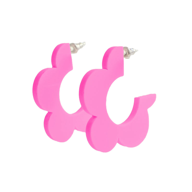 hot pink daisy shape flower hoop earrings