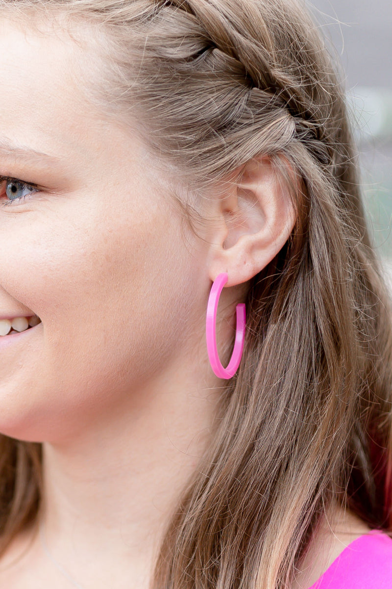 hot pink large hoop earrings 