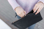 black leather clutch - soft leather zip bag